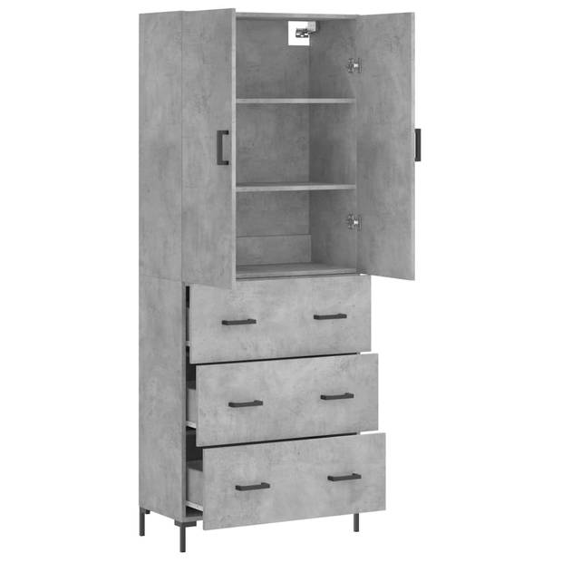 The Living Store Hoge Kast - Betongrijs - Dressoir en Opzetkast - 69.5 x 34 x 180 cm - Duurzaam Materiaal