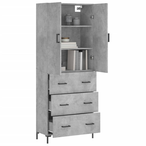 The Living Store Hoge Kast - Betongrijs - Dressoir en Opzetkast - 69.5 x 34 x 180 cm - Duurzaam Materiaal