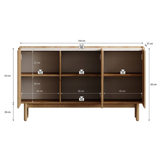 Meubella Dressoir Cayenne - Eiken - 144 cm - Hoog