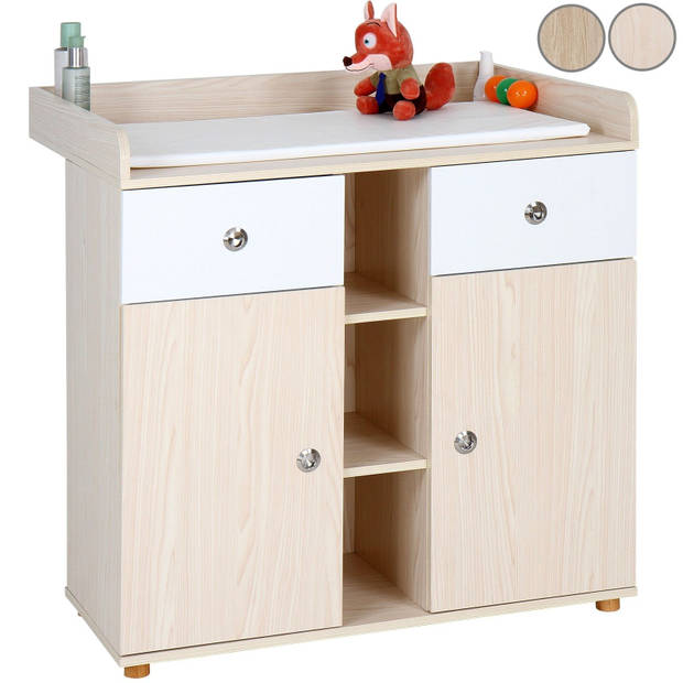 Commode, aankleedtafel, verschoontafel met veel opbergruimte, eiken