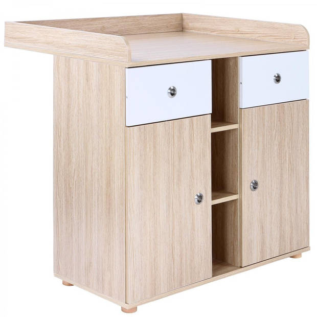 Commode, aankleedtafel, verschoontafel met veel opbergruimte, eiken