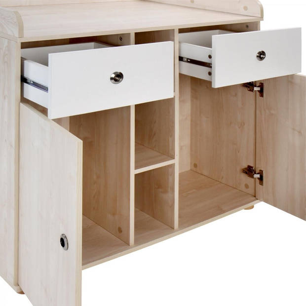 Commode, aankleedtafel, verschoontafel met veel opbergruimte, eiken