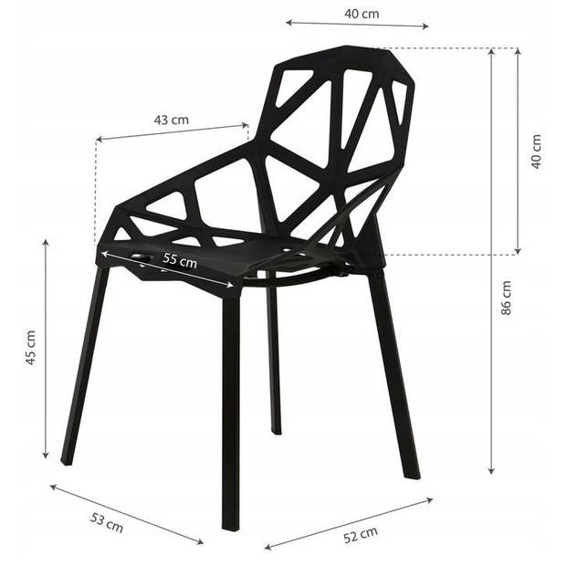 Modern Home set van 4 design geometrische kuipstoelen - Eetkamer stoelen - Zwart