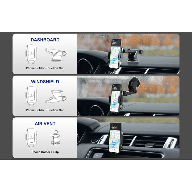 Hyundai Electronics - Telefoonhouder Auto + Draadloze Oplader - Zwart