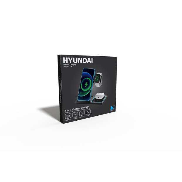 Hyundai Electronics - 4 in 1 Draadloos QI Oplaadstation - Zwart
