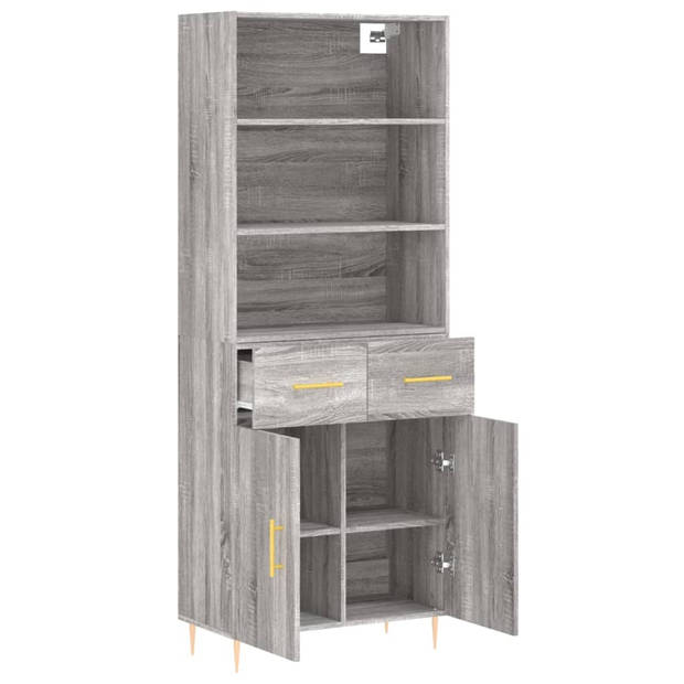 vidaXL Hoge kast 69,5x34x180 cm bewerkt hout grijs sonoma eikenkleurig