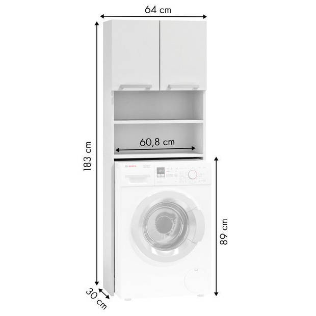 Modern Home wasmachine kast met 2 deuren en 4 planken Wit