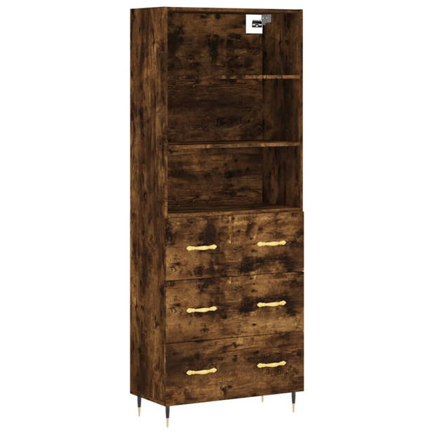 vidaXL Hoge kast 69,5x34x180 cm bewerkt hout gerookt eikenkleurig