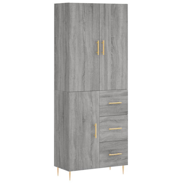 vidaXL Hoge kast 69,5x34x180 cm bewerkt hout grijs sonoma eikenkleurig