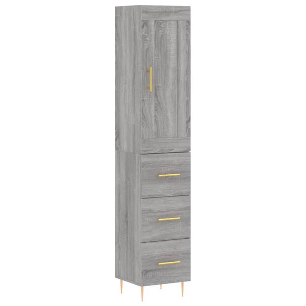 vidaXL Hoge kast 34,5x34x180 cm bewerkt hout grijs sonoma eikenkleurig