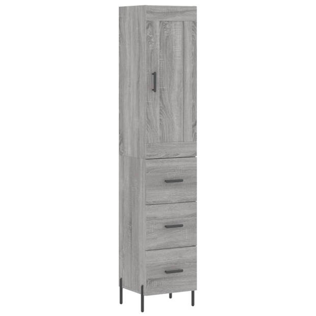 vidaXL Hoge kast 34,5x34x180 cm bewerkt hout grijs sonoma eikenkleurig