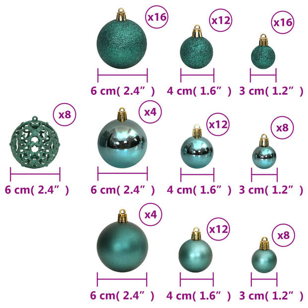 vidaXL Kerstballen 100 st 3/4/6 cm groen