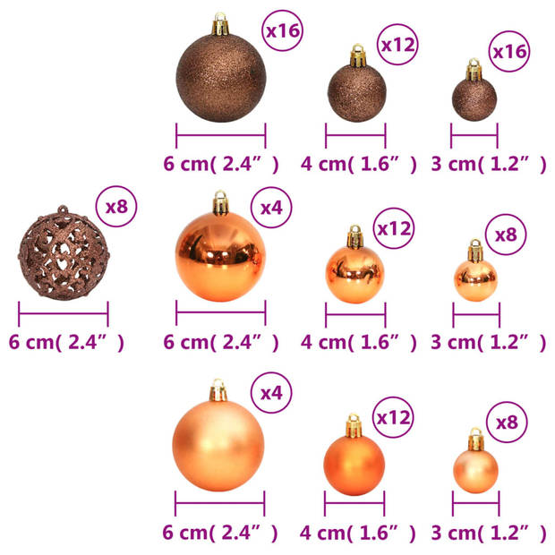 vidaXL Kerstballen 100 st 3/4/6 cm bruin