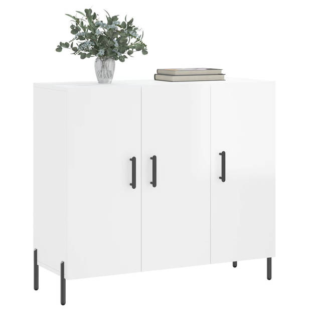 The Living Store Dressoir Modern Wit Hout-Metaal 90x34x80 cm - Opbergkast met Metalen Poten