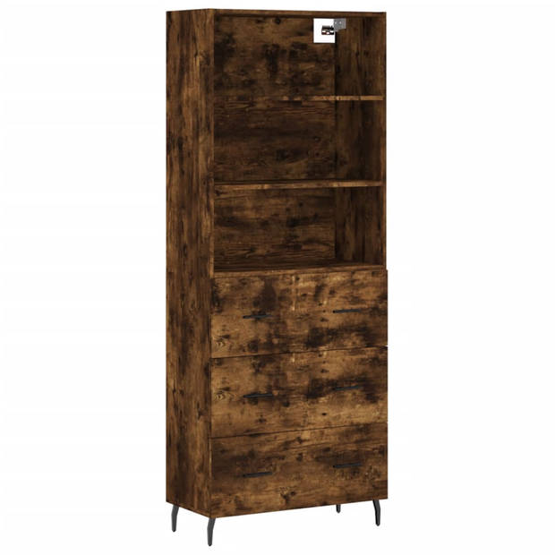 vidaXL Hoge kast 69,5x34x180 cm bewerkt hout gerookt eikenkleurig