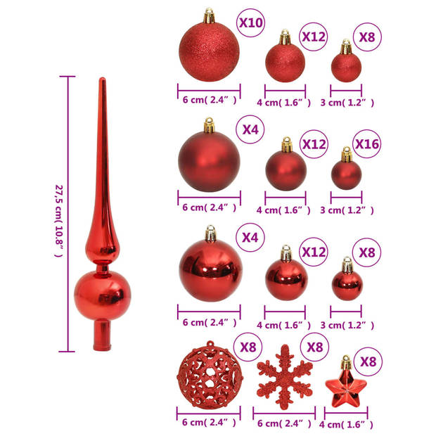 vidaXL 111-delige Kerstballenset polystyreen rood