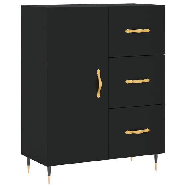 The Living Store Dressoir - Zwart - 69.5 x 34 x 90 cm - Bewerkt hout en metaal