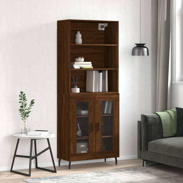 The Living Store Hoge Kast - Bruineiken - Dressoir en Opzetkast - 69.5 x 34 x 180 cm