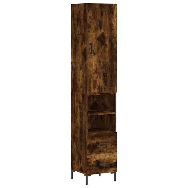 vidaXL Hoge kast 34,5x34x180 cm bewerkt hout gerookt eikenkleurig