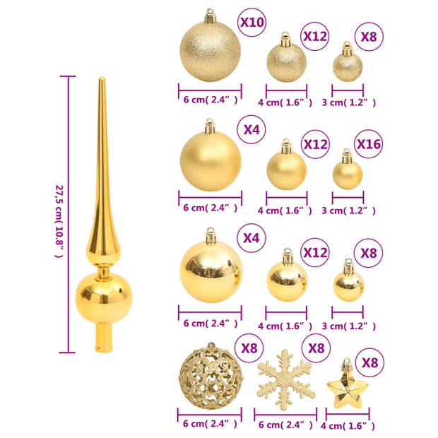 vidaXL 111-delige Kerstballenset polystyreen goudkleurig