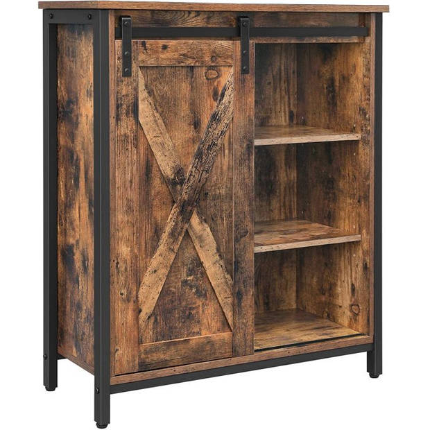 Vasagle dressoir met schuifdeur en verstelbare planken - Stalen frame - Industriële vintage stijl - bruin-zwart