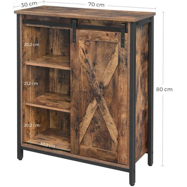 Vasagle dressoir met schuifdeur en verstelbare planken - Stalen frame - Industriële vintage stijl - bruin-zwart