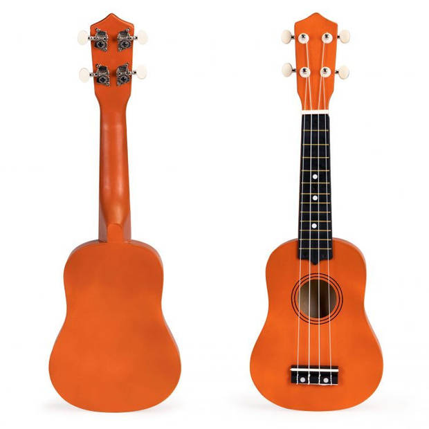 Ecotoys houten kinder ukelele/ gitaar met 4 snaren en 12 frets 17,5 x 5 x 52,5 cm bruin