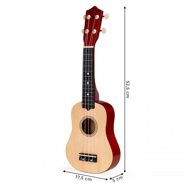 Ecotoys houten kinder ukelele/ gitaar met 4 snaren en 12 frets 17,5 x 5 x 52,5 cm beige