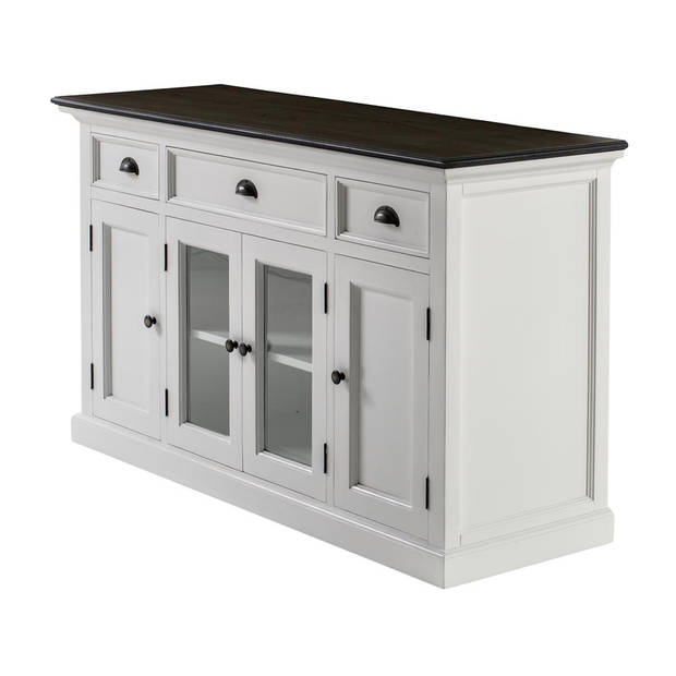 HalifaxContrast dressoir 2 glazen deuren, 2 hout deuren, 2 kleine og 1 groot lade wit, zwart.