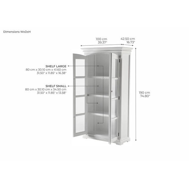 Provence vitrinekast 2 glazen deuren wit.