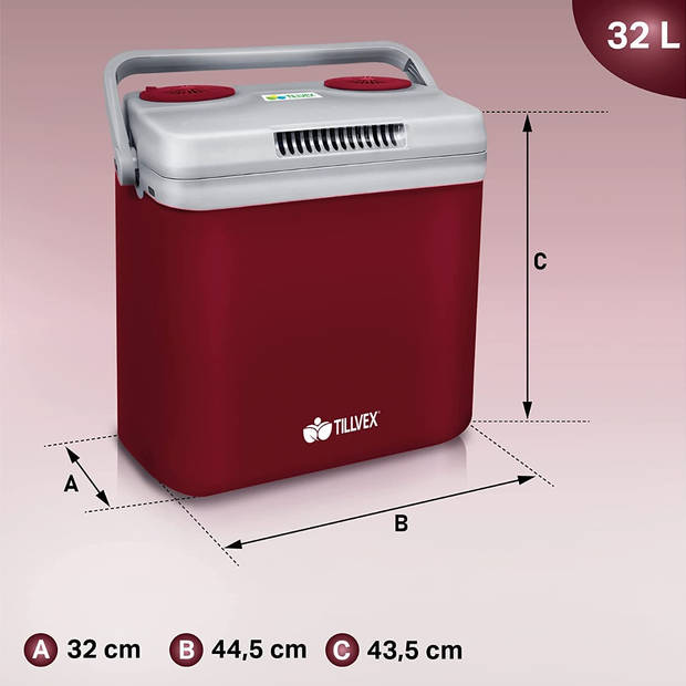Tillvex- Koelbox, coolbox, 32 liter, rood