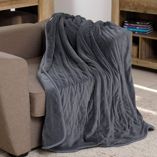 Sinnlein® Elektrische deken van pluche, 160 x 120 cm, grijs, TÜV SÜD GS-getest, elektrische warmtedeken met automatis...