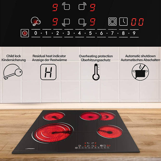 Jago- Inbouw keramische kookplaat, 4 zones, met touch control