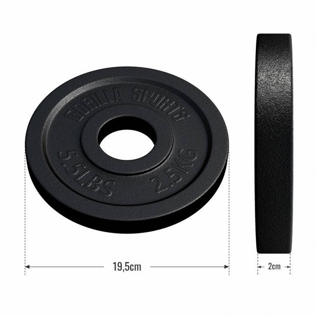 Gorilla Sports Gewichtsschijf - Olympisch - Halterschijf - 2.5 kg - Gietijzer Zwart - 50 mm