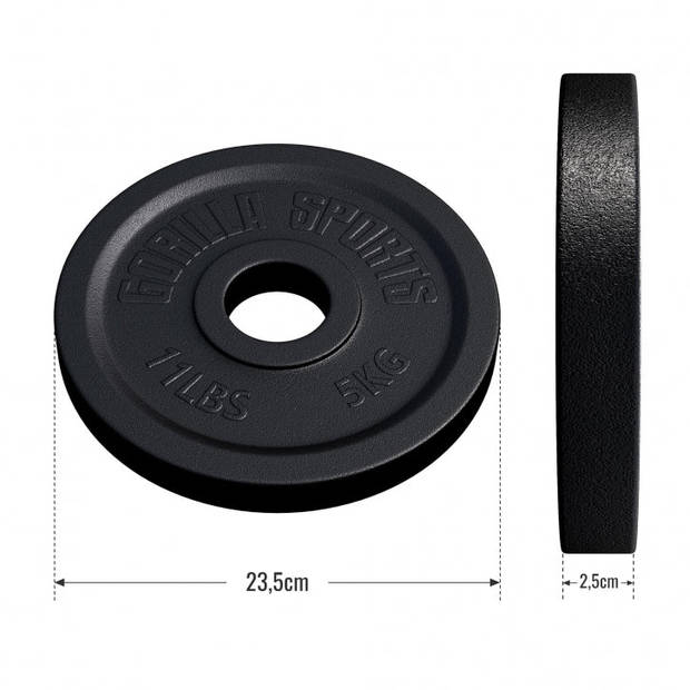Gorilla Sports Gewichtsschijf - Olympisch - Halterschijf - 5 kg - Gietijzer Zwart - 50 mm