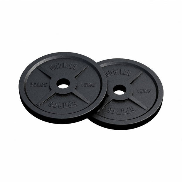 Gorilla Sports Halterschijven Set - Bundel - 30 kg (2 x 15 kg) - Gietijzer - Zwart - 50 mm