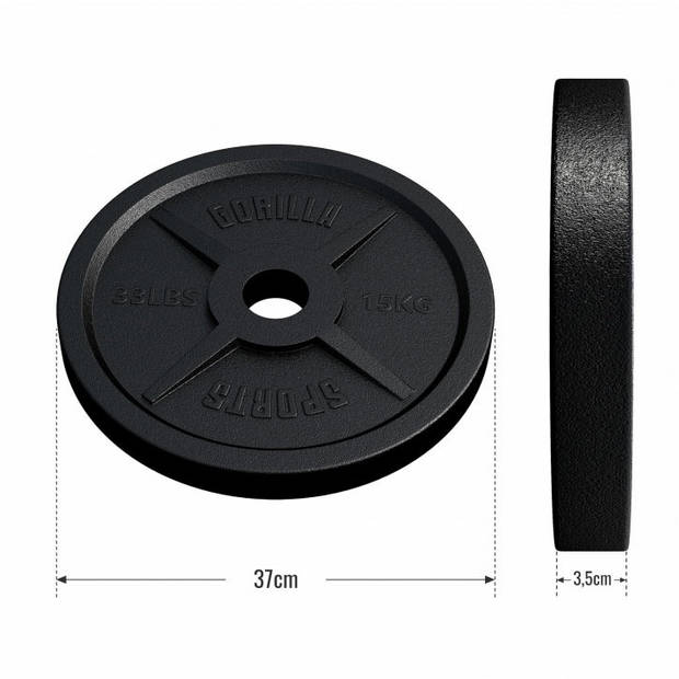 Gorilla Sports Halterschijven Set - Bundel - 30 kg (2 x 15 kg) - Gietijzer - Zwart - 50 mm