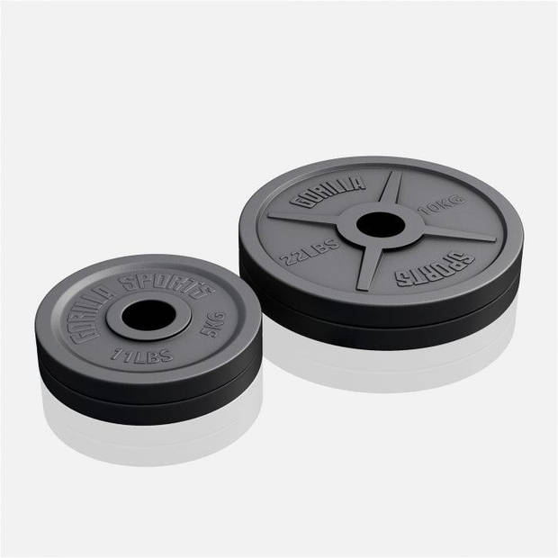 Gorilla Sports Halterschijven 30 kg - 2x5+2x10 kg - Gietijzer - Zwart - 50 mm - Gewicht