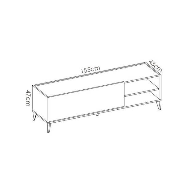 NESS TV-meubel - 1 klep 2 nissen - Grafiet en eiken decor - L 155 x D 43 x H 47 cm