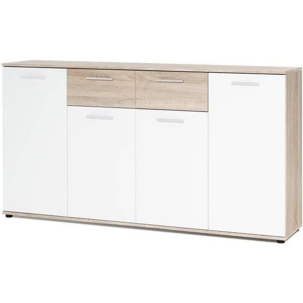 JACKY Klassiek laag dressoir in wit en mat eikendecor - L 160 cm