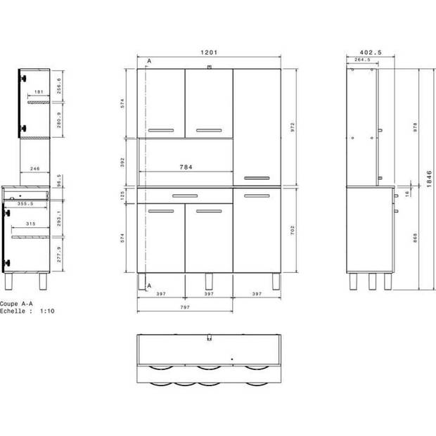 OSLO 120 cm dressoir - 1 lade en 6 deuren - L 120 x D 40 x H 185 cm - Eikenkleur