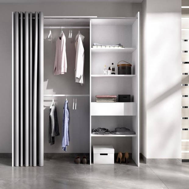 Uitschuifbare kleedkamer met gordijn + 1 lade - Wit decor - L 160-113 x D 50 x H 205 cm - SUIT