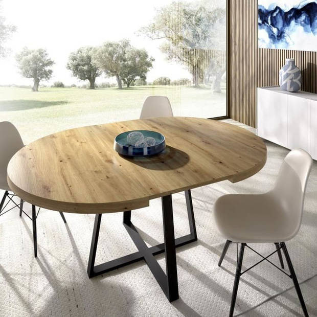 DUNA uitschuifbare ronde tafel - 4 tot 6 personen - Eiken decor - L110 x D110/152 x H77 cm