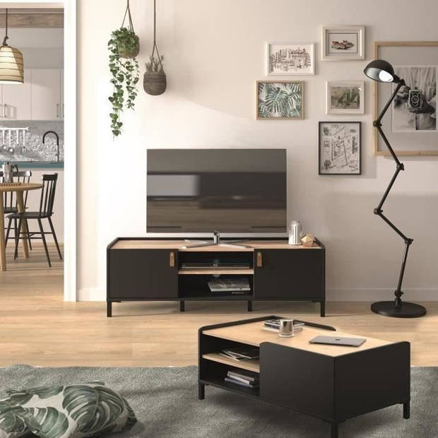 Gami salontafel - Kastanje en zwart decor - L 106 x D 60 x H 42 cm - AMSTERDAM