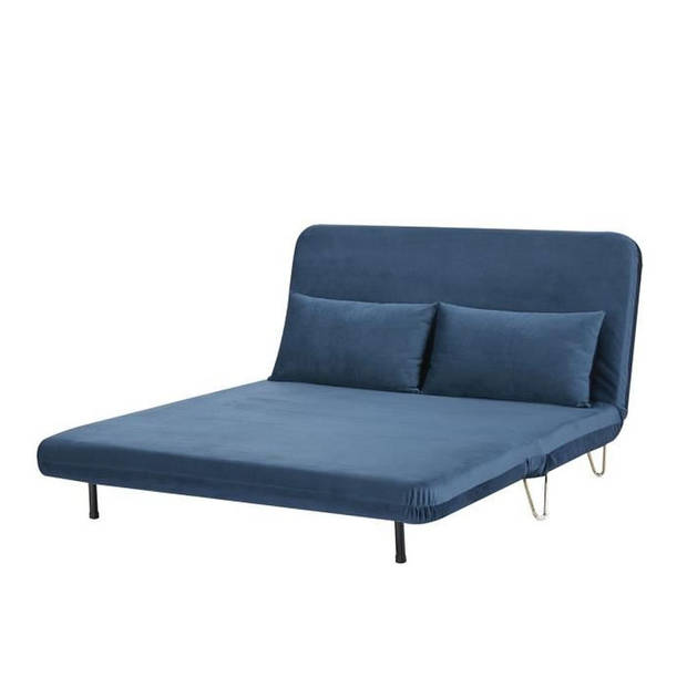 2-zits slaapbank - Blauw fluweel met gouden poten - Scandinavische stijl - L 130 x D 90 x H 81 cm - DEPLO