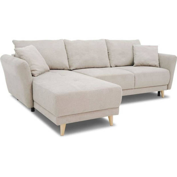 CLAUDIUS 3-4 zits omkeerbare hoekbank - Beige stof - Opbergdoos - B 244 x D 158 x H 95 cm