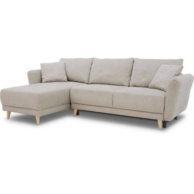 CLAUDIUS 3-4 zits omkeerbare hoekbank - Beige stof - Opbergdoos - B 244 x D 158 x H 95 cm