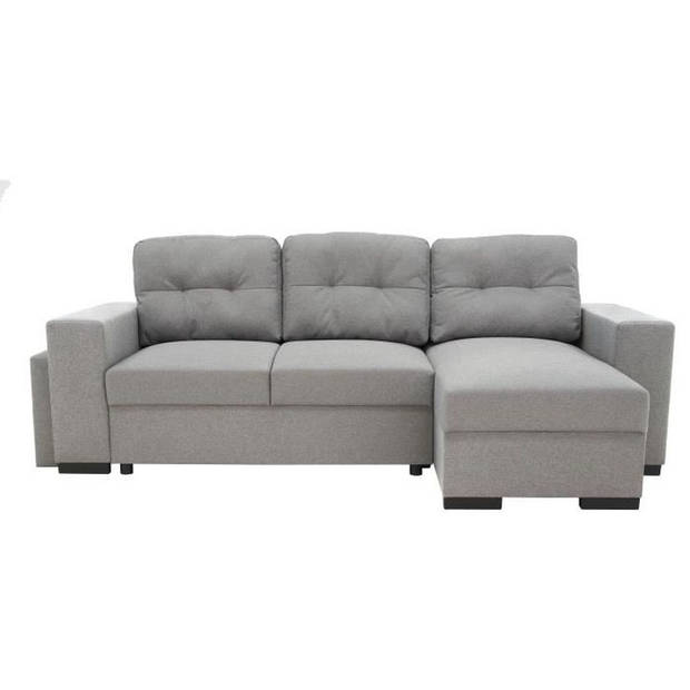 Omkeerbare 3-zits converteerbare hoekbank JAMES - B 258 x H 91 x D 155 cm - Commode en 2 grijze poefs