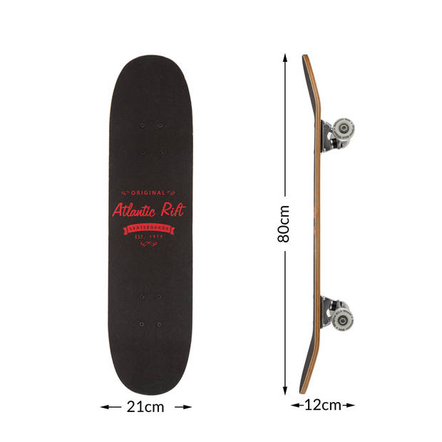 Skateboard Grijs "Atlantic Rift Design" , ABEC 9 lagers, PU-dempers, PU-wielen