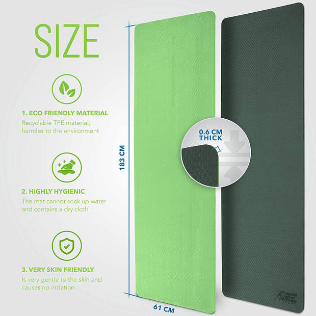 Yogamat, groen-lime, 183 x 61 x 0,6 cm, fitnessmat, gymmat, gymnastiekmat, logo